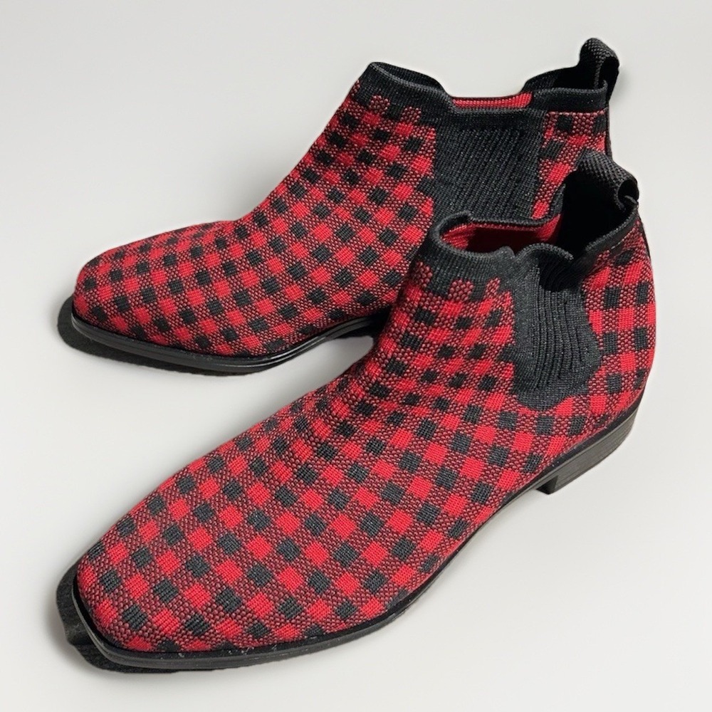 Vivaia Ryan Pro Square Toe Water Rep Ankle Boot Black Red Buffalo Plaid 8.5 39